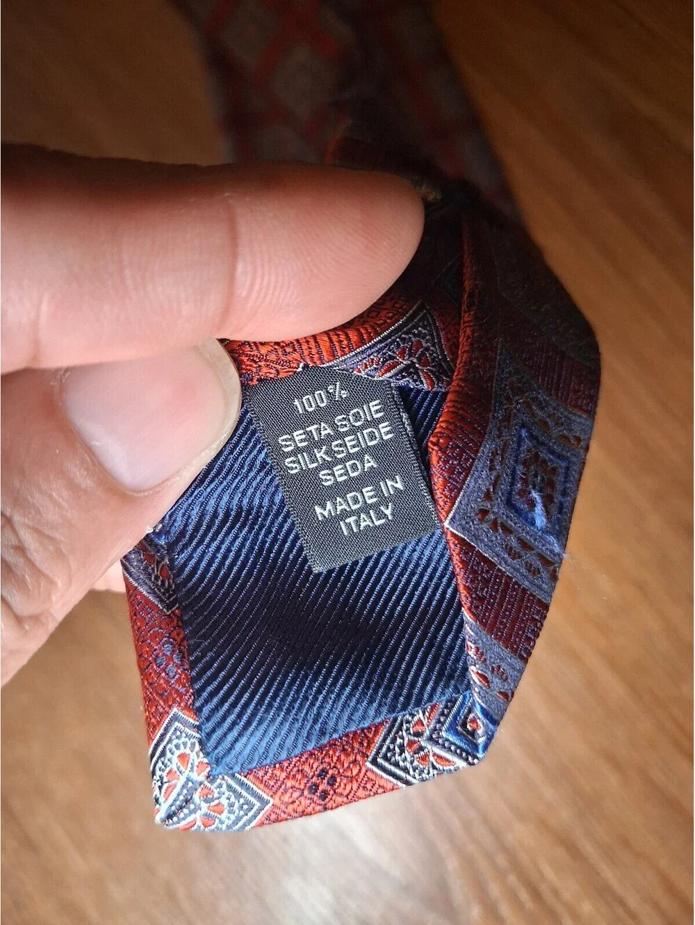 Ermenegildo Zegna Silk Tie Red Blue Geometric Made In Italy